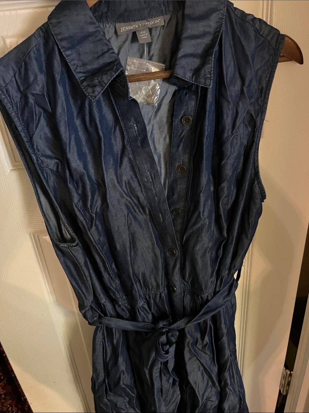 Jessica London Navy Sleeveless Maxi Shirt Dress with Waist Tie
